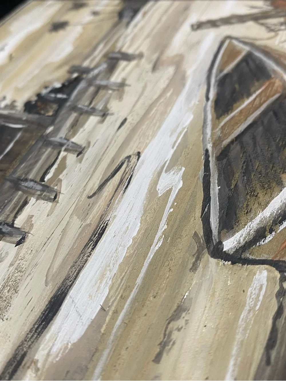 Limited & Original Landscape Painting on Solid Wood Block, Rustic Nautical Folk